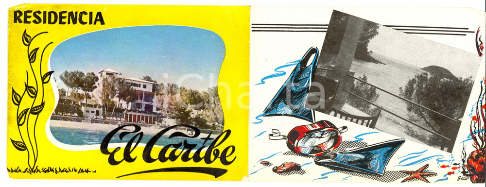 Materiale pubblicitario d’epoca 1950 ca PALMA DE MALLORCA Residencia EL CARIBE volantino vintage 6 faccciate 1