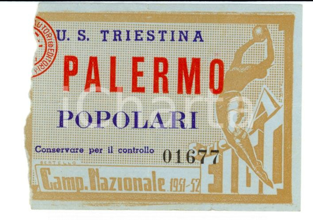 Oggetto da collezione cartaceo 1951 FIGC Calcio SERIE A Biglietto TRIESTINA  PALERMO 1