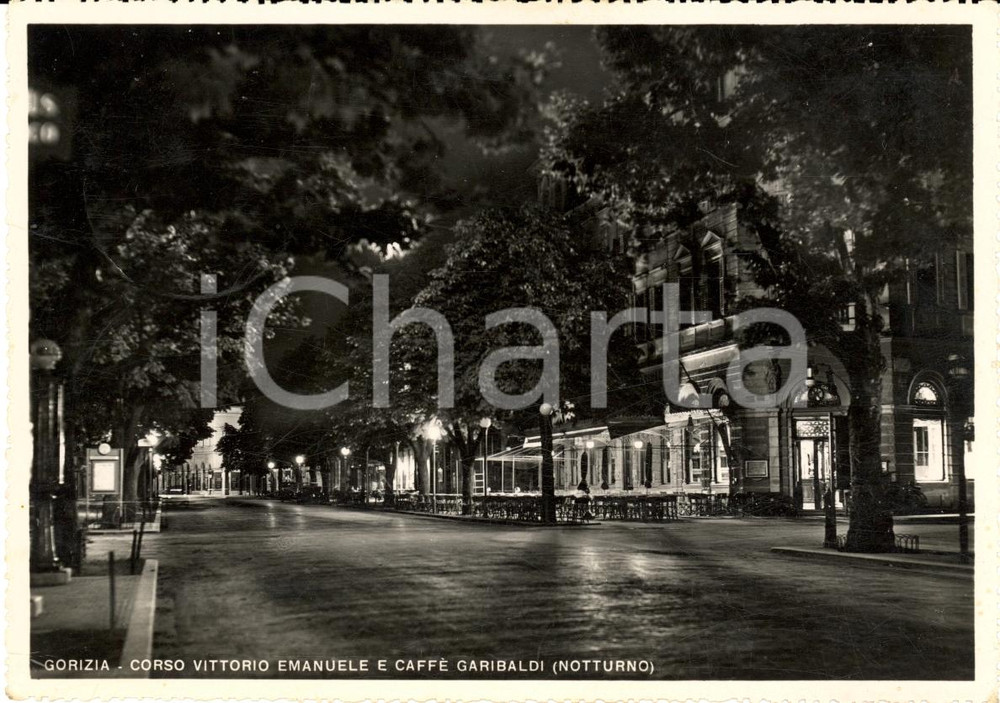 Cartolina originale da collezione 1941 GORIZIA Veduta notturna del Caffé GARIBALDI FG VG 1