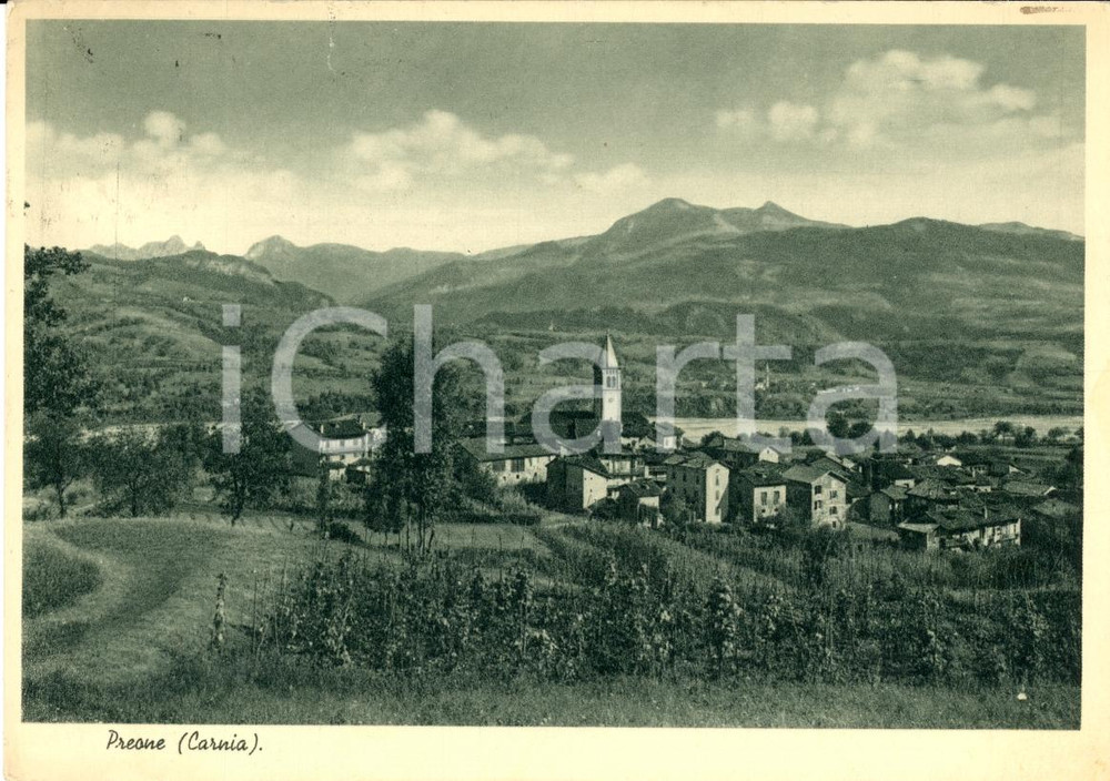 Cartolina originale da collezione 1938 PREONE UD Panorama del paese Cartolina FG VG 1