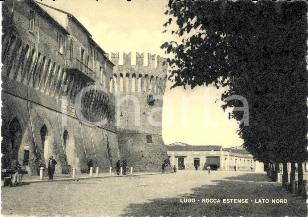 Cartolina originale da collezione 1950 LUGO Rocca Estense lato nord animata FG NV 1
