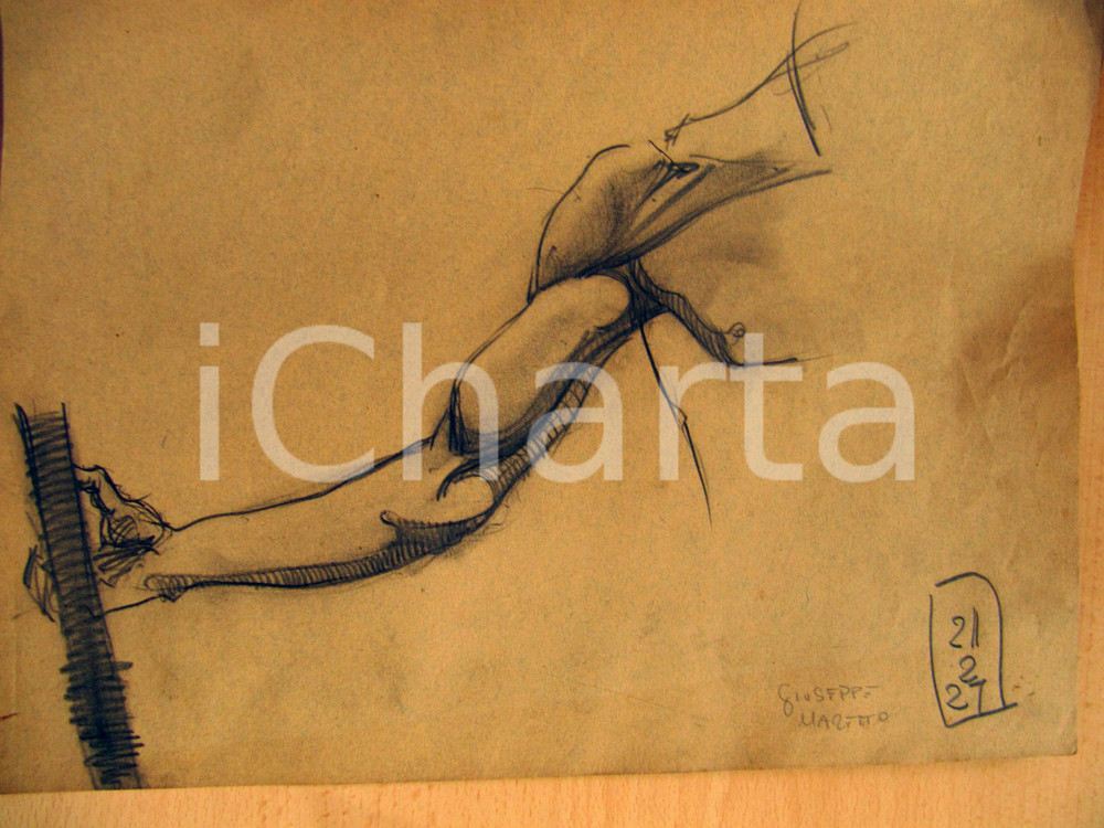 Opera d’arte autentica 1927 Giuseppe MARETTO Studio anatomico DISEGNO AUTENTICO 1