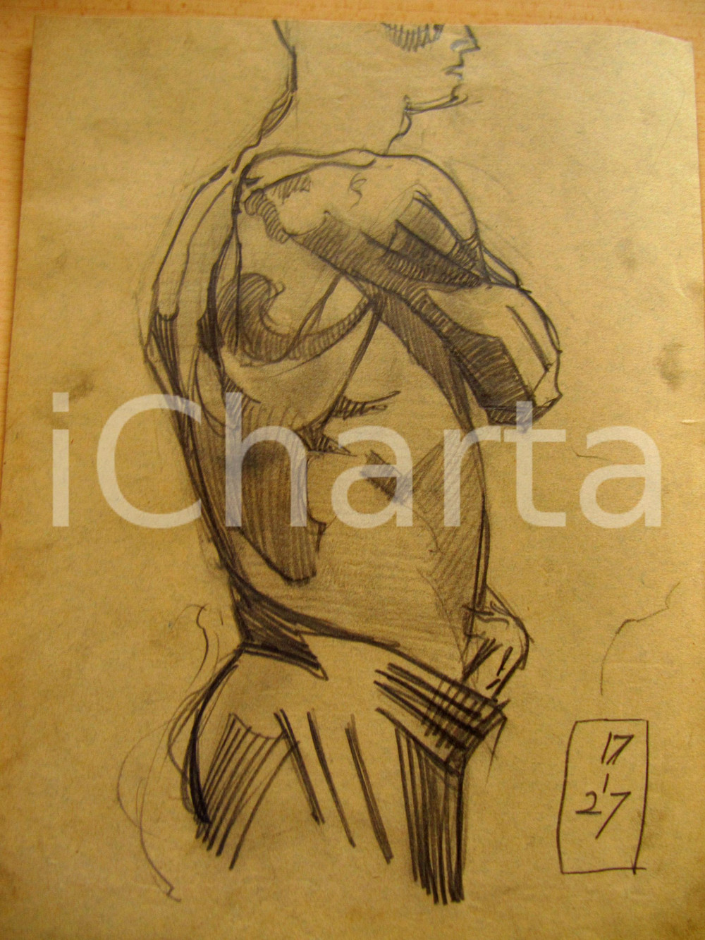 Opera d’arte autentica 1927 Giuseppe MARETTO Studio per figura maschike DISEGNO AUTENTICO 1