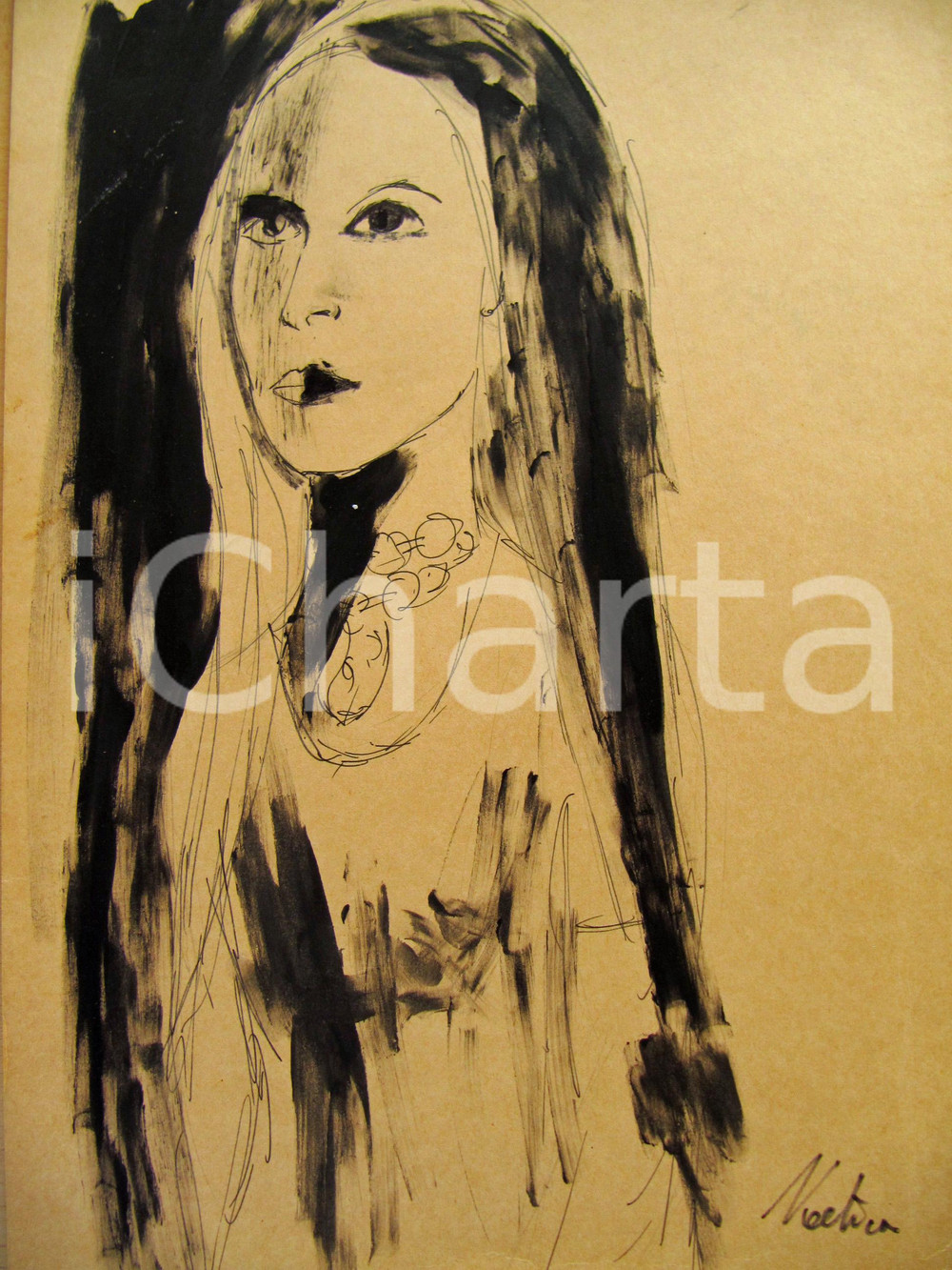 Stampa, bozzetto originale 1970 NOETICO Ritratto donna Manifesto Mostra GRUPPO P4 1