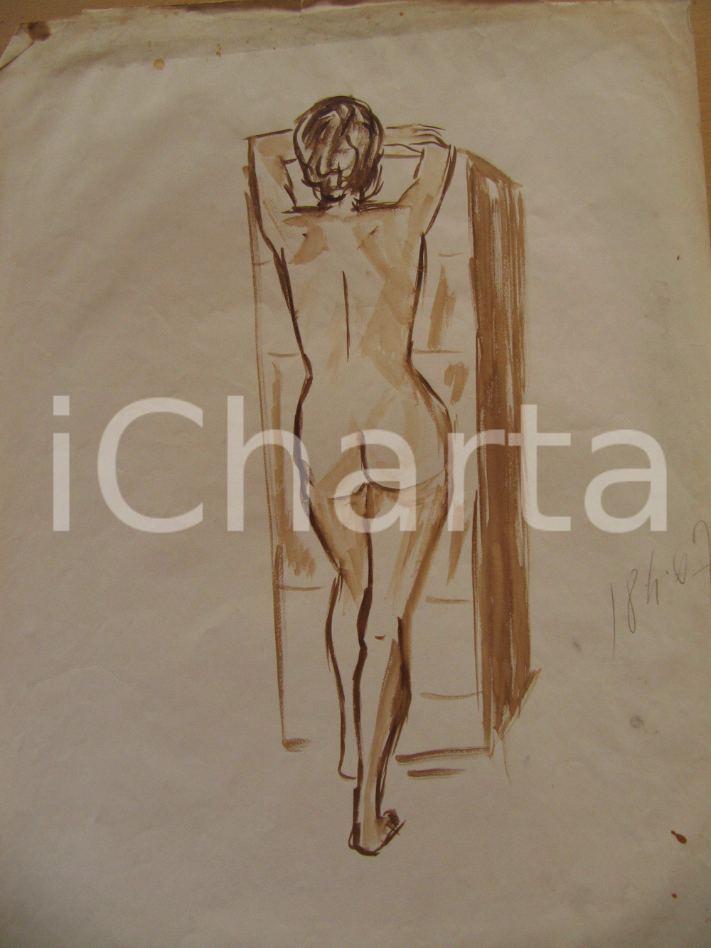 Stampa, bozzetto originale 1967 NOETICO? Studio di nudo femminile Disegno 7 1