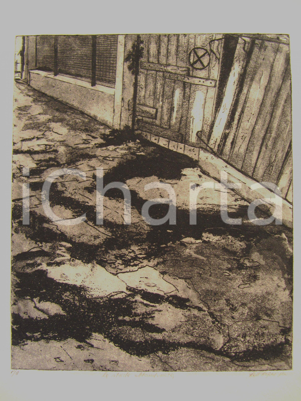 Opera d’arte autentica 1960 ca Luciano DALL ACQUA La strada abbandonata Litografia con firma AUTOGRAFA 1