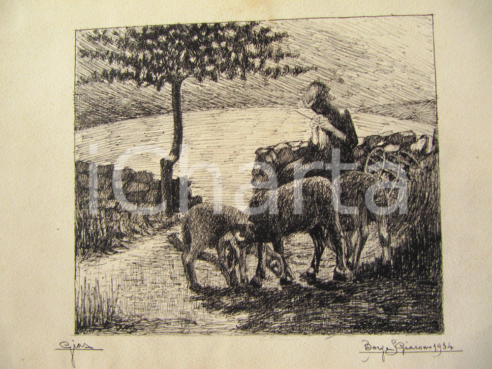 Opera d’arte autentica 1934 BORGO SAN GIACOMO BS Paesaggio campestre GIAS 1