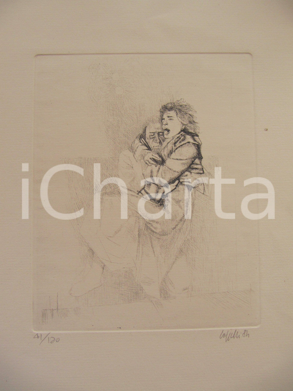 Stampa, bozzetto originale 1984 Giovanni CAPPELLI Ritratto di donna spaventata 1