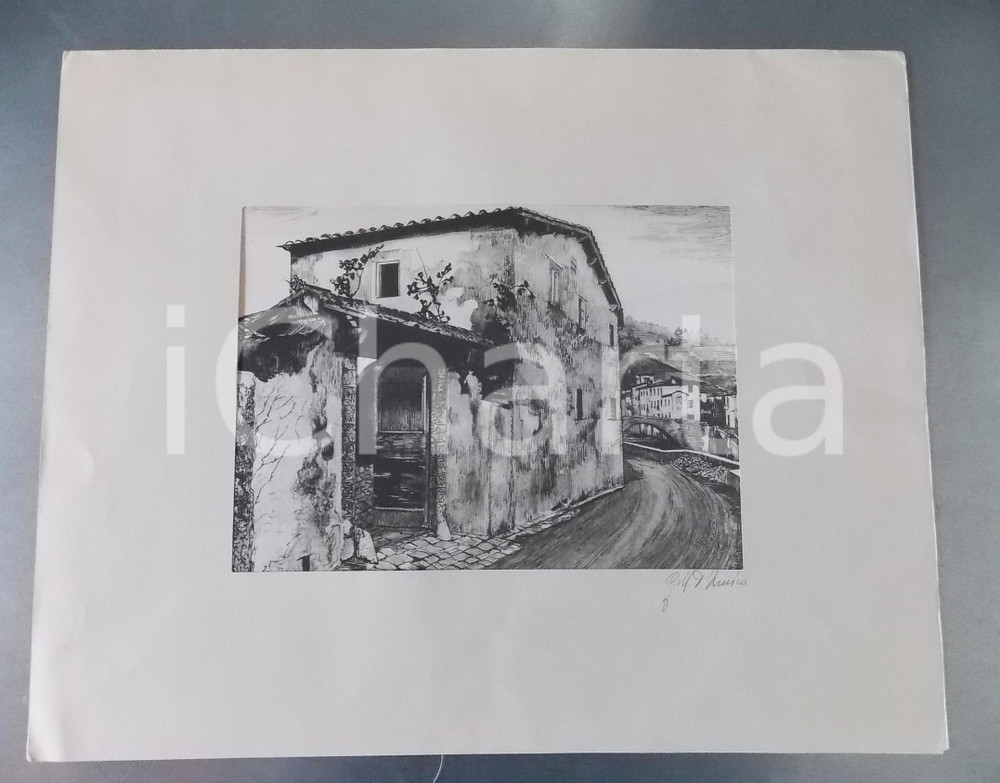 Opera d’arte autentica 1966 Giuseppe Mario D AMICO  PONTE ALLA BADIA / FIRENZE Veduta  Serigrafia 1