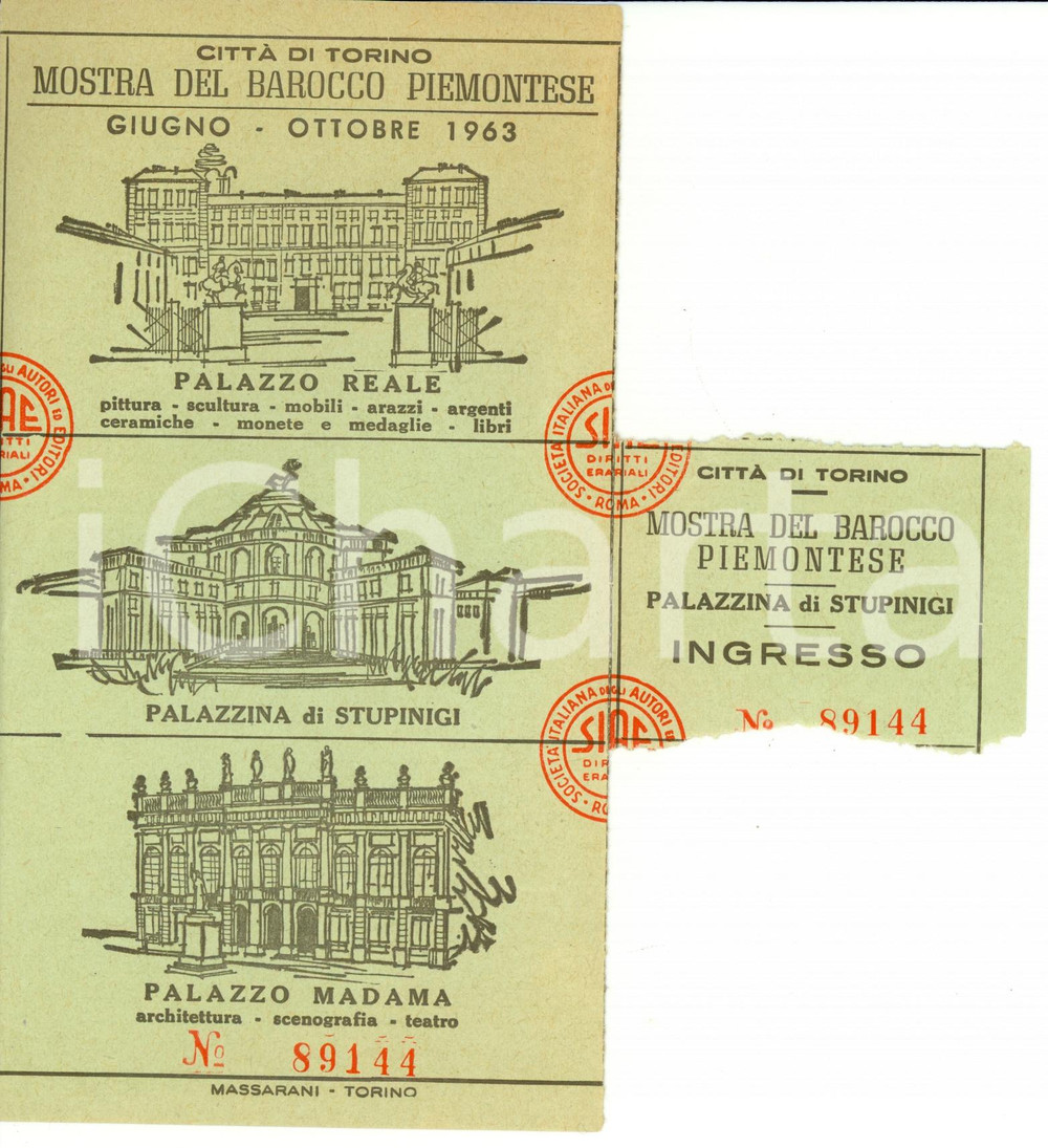 Oggetto da collezione cartaceo 1963 TORINO Biglietto mostra Barocco Piemontese PALAZZO REALE 1