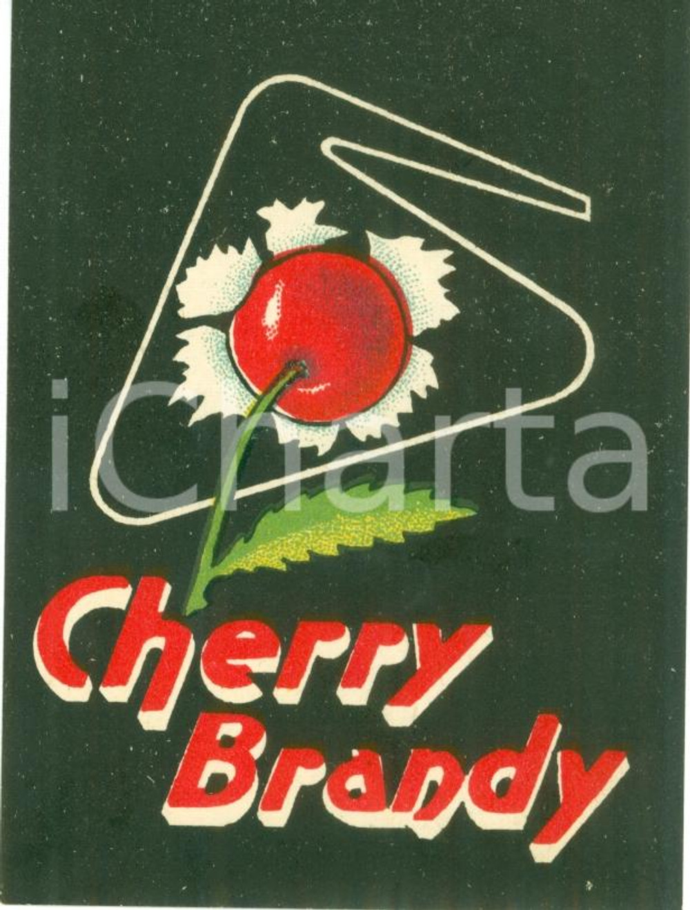 Materiale pubblicitario d’epoca 1950 ca CHERRY BRANDY etichetta illustrata a colori 1