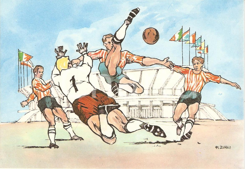 Cartolina originale da collezione 1960 ROMA XVII OLIMPIADE Calcio STADIO FLAMINIO Ill. ZURLI Cartolina 2 1