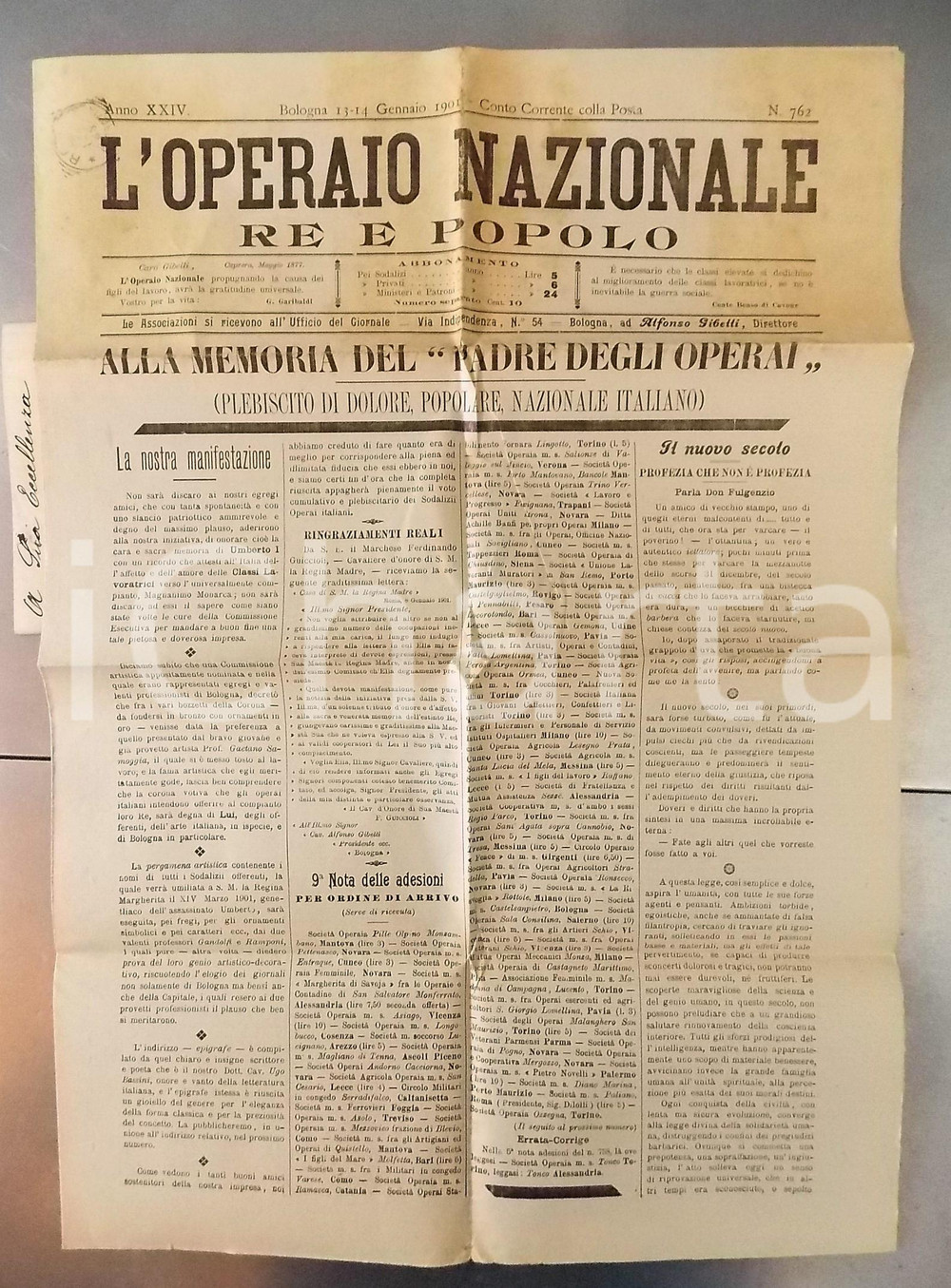 Giornale, rivista storica 1901 L OPERAIO NAZIONALE SocietÃ  Operaie in ricordo di Umberto I Giornale 1