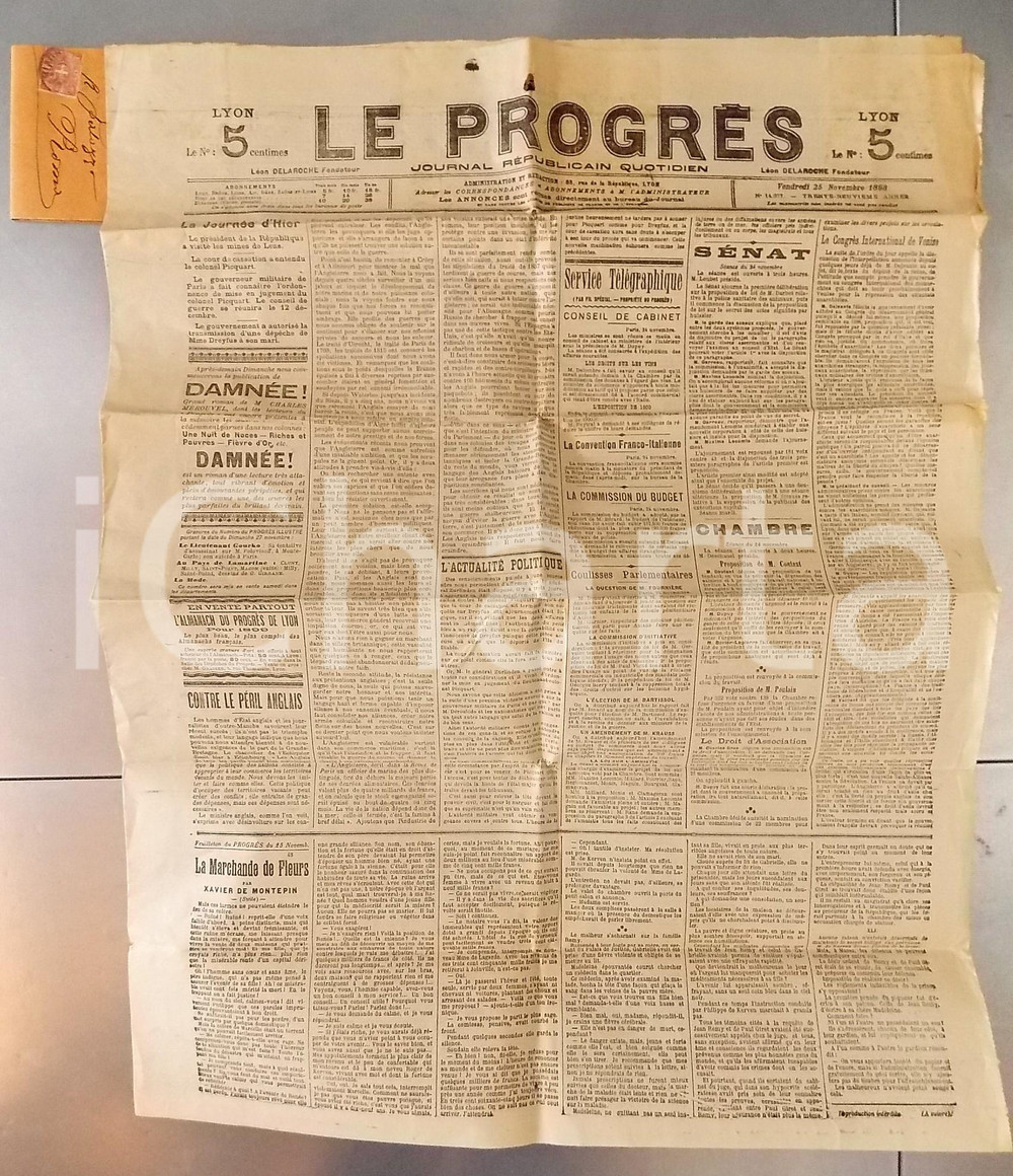 Giornale, rivista storica 1898 LYON LE PROGRES Contre le pÃ©ril anglais Journal RÃ©publicain 1