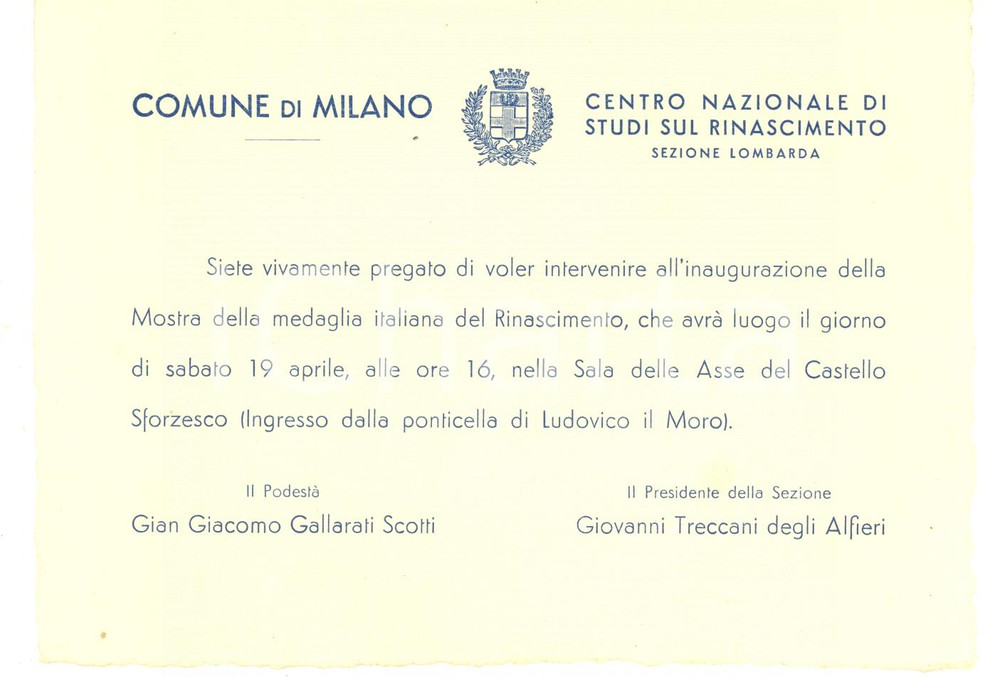 Oggetto da collezione cartaceo 1941 MILANO Mostra della Medaglia italiana del Rinascimento Invito 1