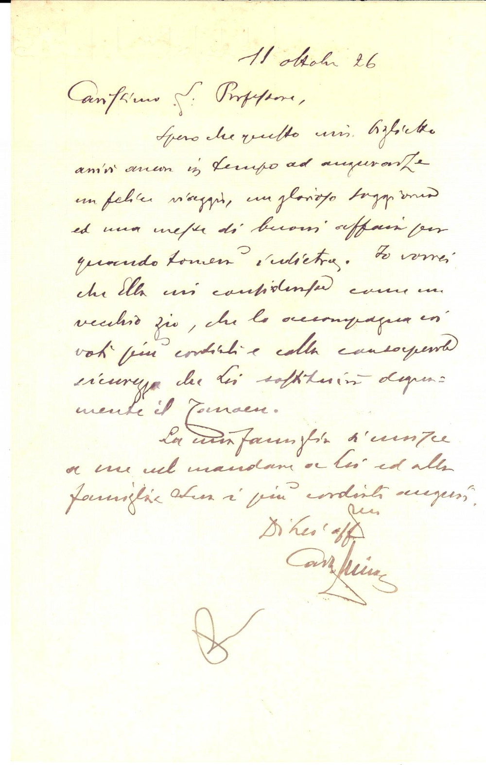 Autografo originale 1926 MILANO MOSCOVA Ing. Carlo MINA come un vecchio zio AUTOGRAFO 1