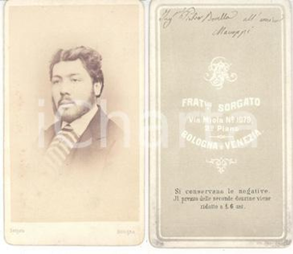 Fotografia d epoca originale 1890 ca BOLOGNA Ritratto ing. Pietro BORELLA Foto SORGATO Autografata 1
