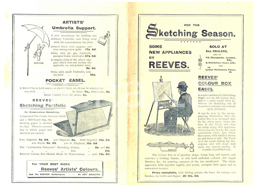 Materiale pubblicitario d’epoca 1940 ca REEVES  ARTISTS  COLOURS PubblicitÃ  colour box Volantino 1