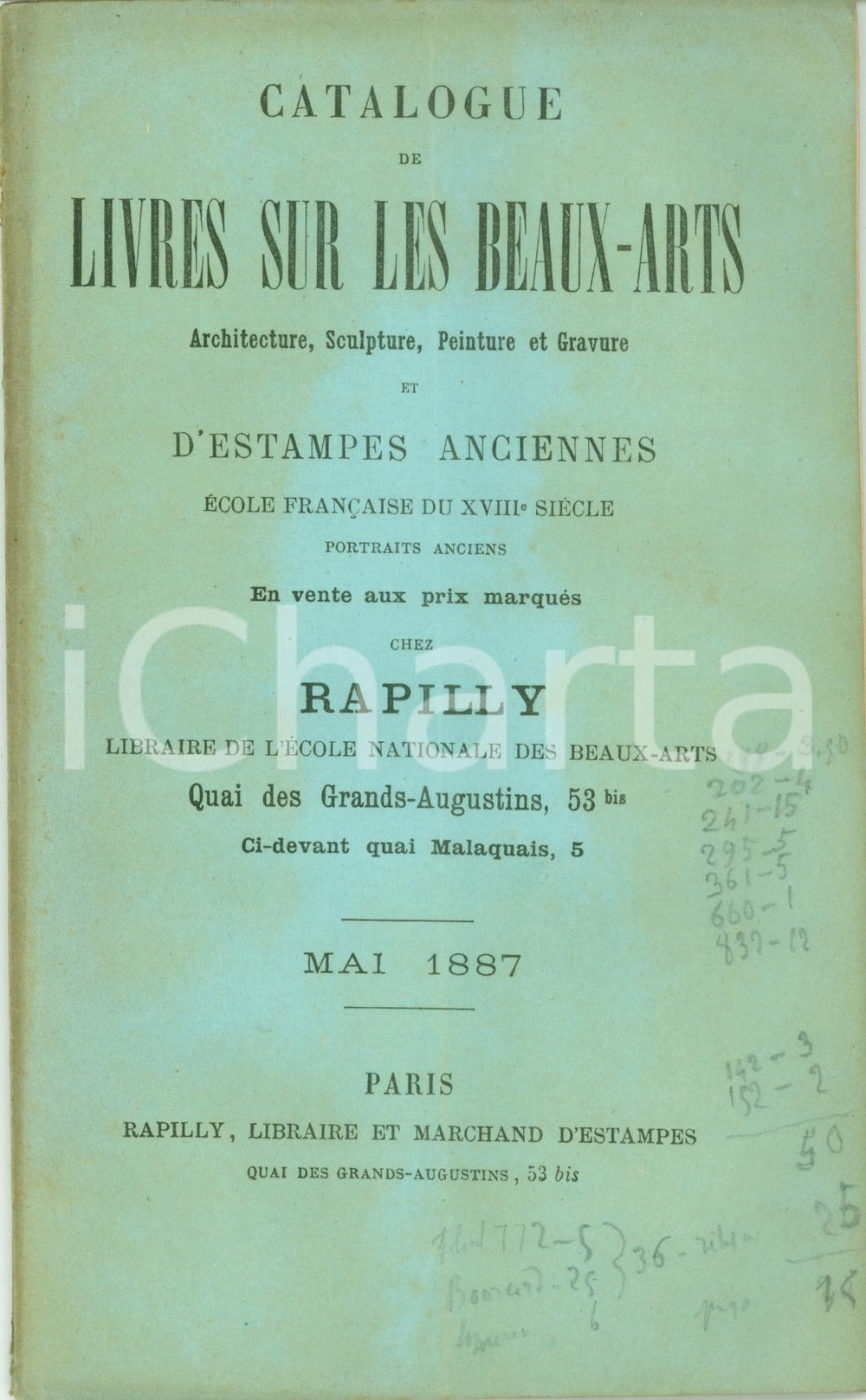 Libro, pubblicazione d epoca 1887 PARIS Librairie RAPILLY Catalogue livres architecture peinture 601 schede 1