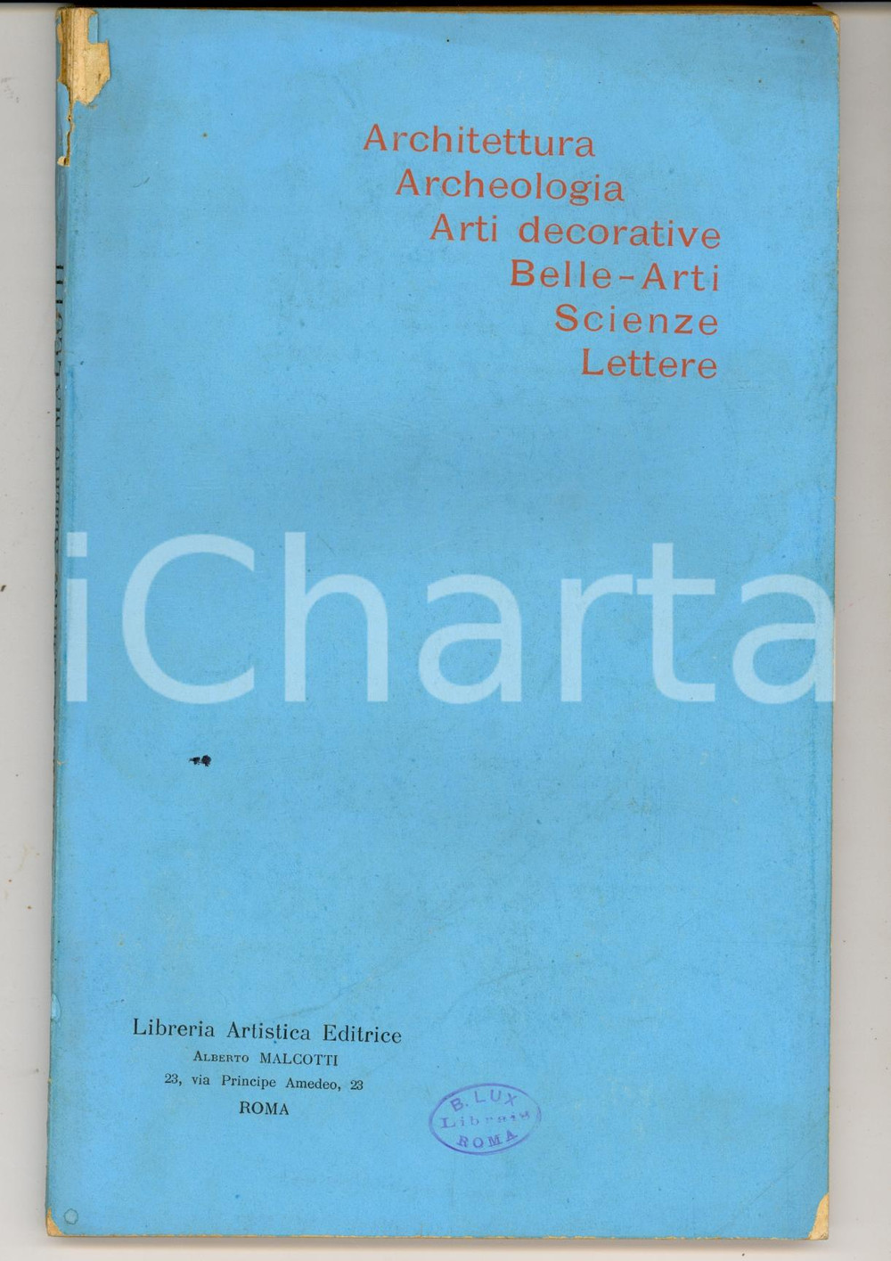 Documento originale, autentico 1910 ca ROMA Libreria ARTISTICA Alberto MALCOTTI  Catalogo libri ex Casa MOREL 1