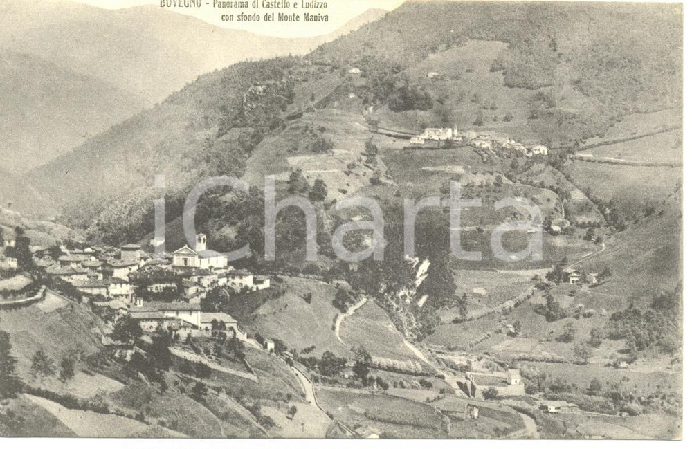 Cartolina originale da collezione 1908 BOVEGNO BS Panorama CASTELLO e LUDIZZO con monte MANIVA Albergo BRENTANA 1