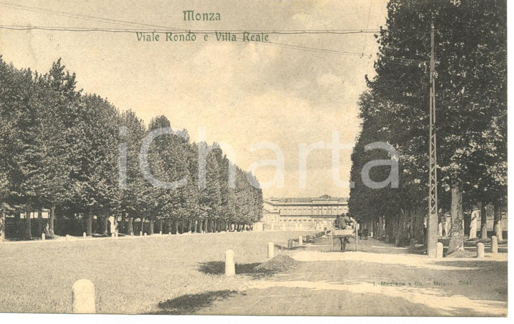 Cartolina originale da collezione 1907 MONZA MB Viale RONDO  e VILLA REALE Animata con calesse Cartolina FP VG 1