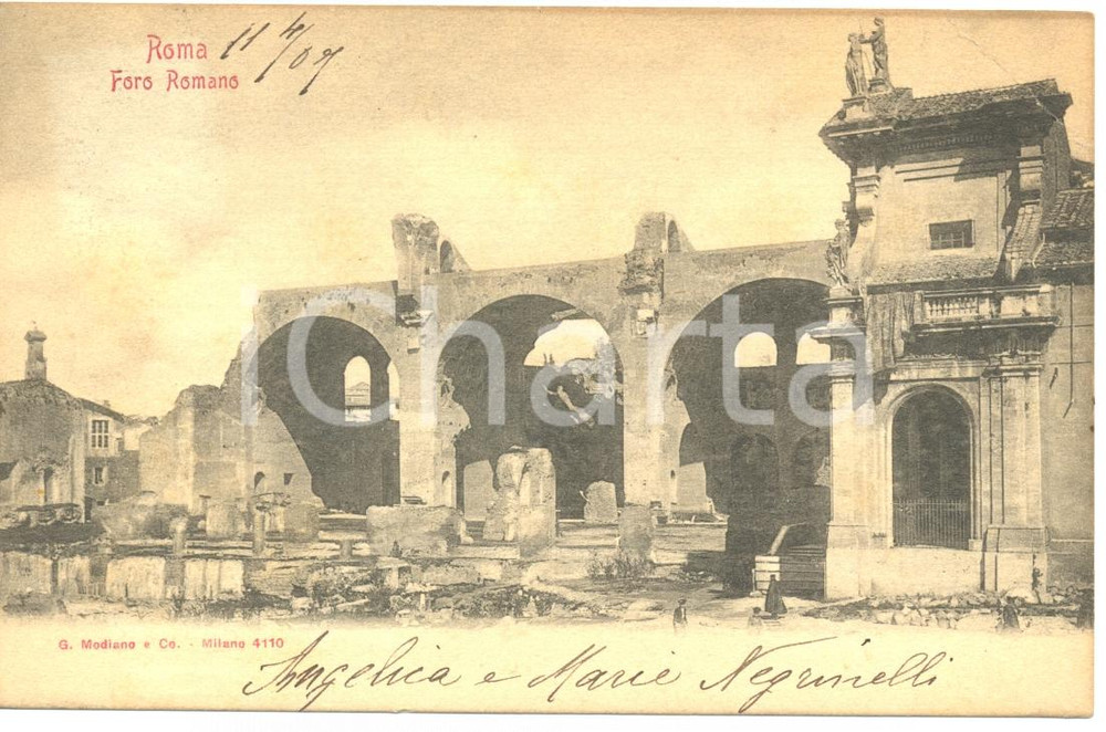 Cartolina originale da collezione 1907 ROMA Rovine del Foro Romano Cartolina Elvira TEMPINI FP VG 1