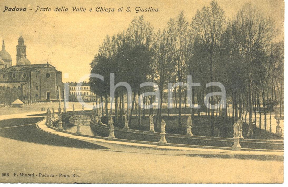 Cartolina originale da collezione 1907 PADOVA Prato della Valle e chiesa di SANTA GIUSTINA Cartolina FP VG 1