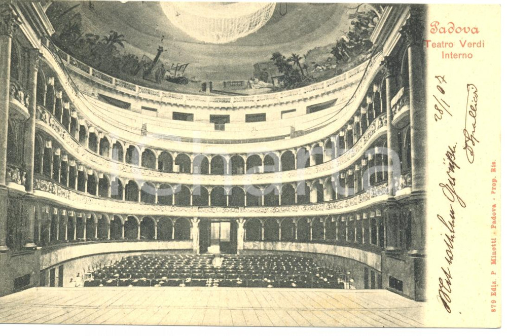 Cartolina originale da collezione 1907 PADOVA Interno del Teatro VERDI Cartolina Olga TEMPINI FP VG 1