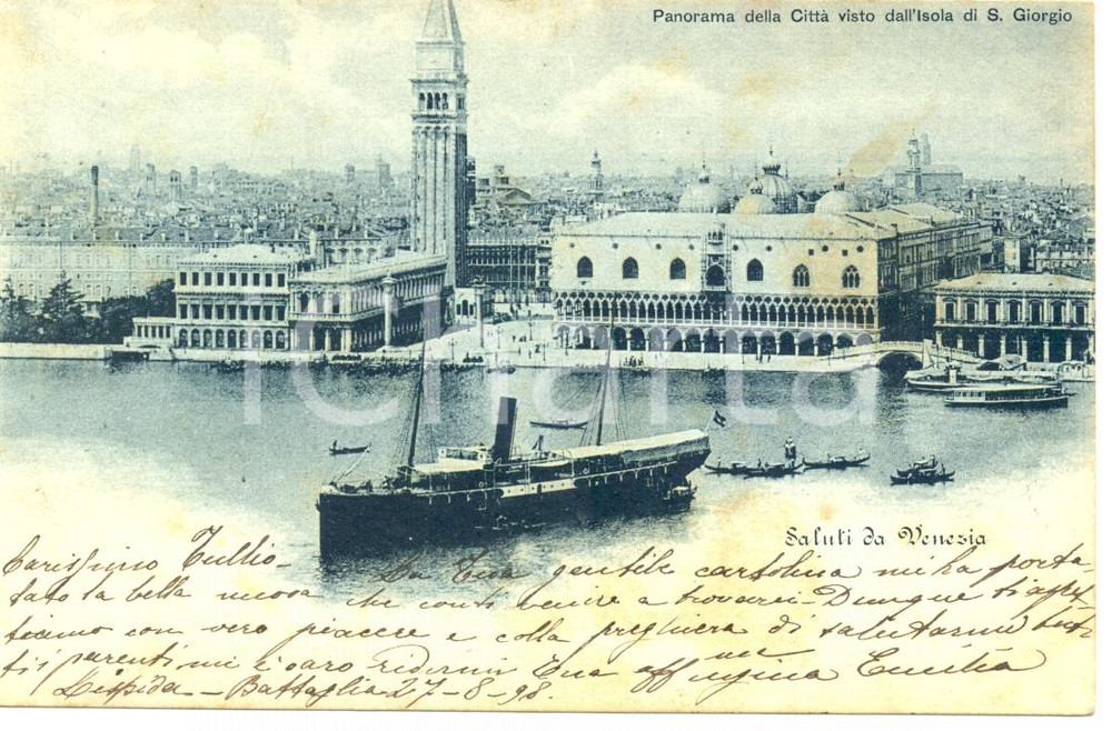 Cartolina originale da collezione 1898 VENEZIA Veduta di SAN MARCO dall isola di SAN GIORGIO Cartolina FP VG 1