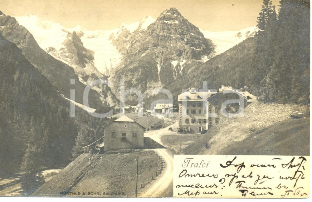 Cartolina originale da collezione 1902 STELVIO BZ Veduta di TRAFOI con cime innevate Cartolina FP VG 1