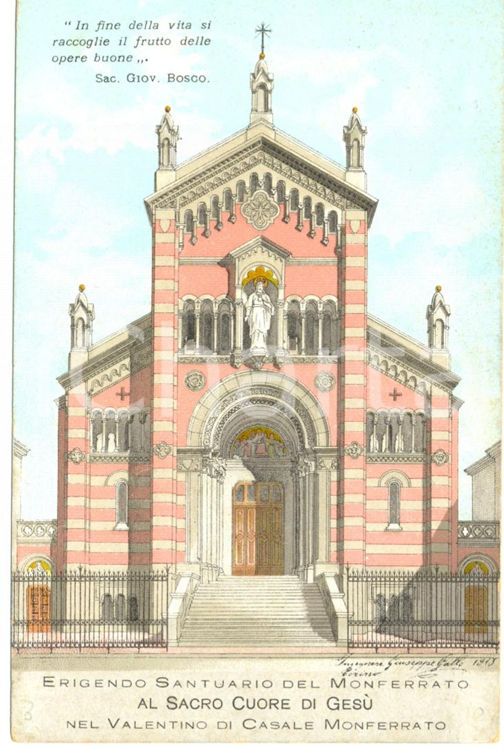 Cartolina originale da collezione 1915 ca CASALE MONFERRATO AL Erigendo santuario al SACRO CUORE DI GESU  FP NV 1