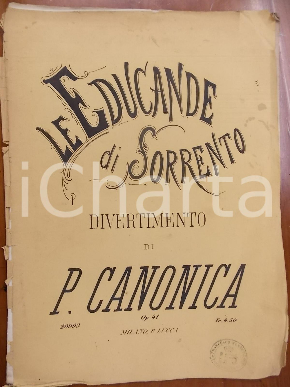 Oggetto da collezione cartaceo 1880 ca Paolo CANONICA Le educande di Sorrento  Divertimento per pianoforte 1