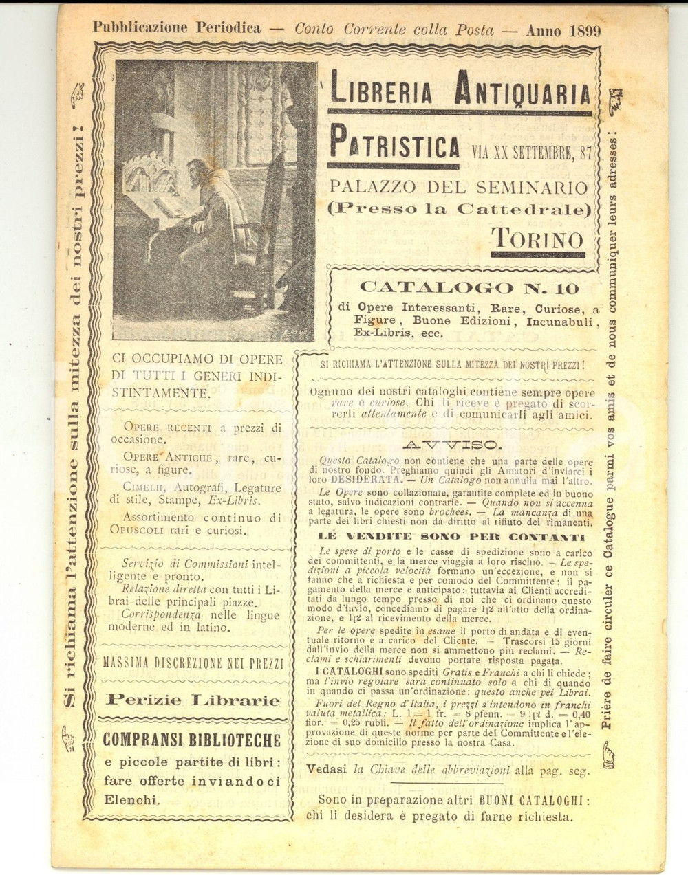 Libro, pubblicazione d epoca 1899 TORINO Libreria Antiquaria PATRISTICA Catalogo opere rare e curiose 1