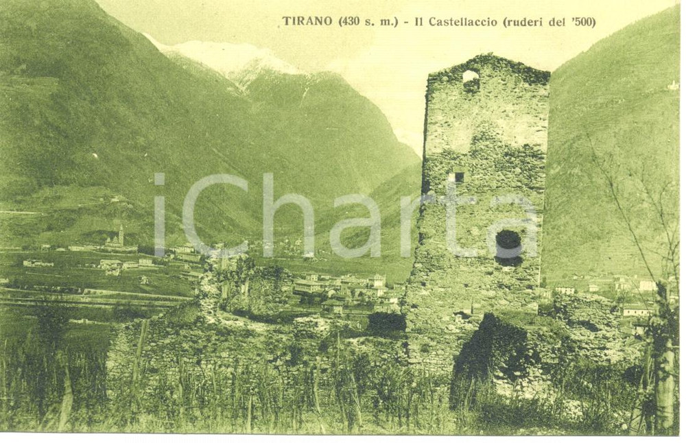 Cartolina originale da collezione 1920 ca TIRANO SO Veduta con CASTELLACCIO  ruderi del  500 Cartolina FP NV 1