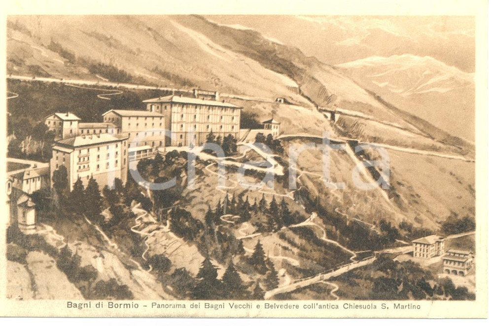 Cartolina originale da collezione 1920 ca BORMIO SO Bagni Vecchi con chiesuola SAN MARTINO Cartolina FP NV 1