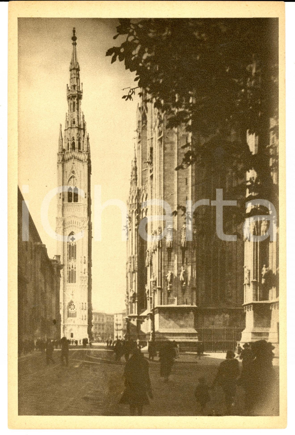 Stampa, bozzetto originale 1927 MILANO Vico VIGANO  TORRE DELLE MEMORIE Veduta dall Arcivescovado RENDERING 1