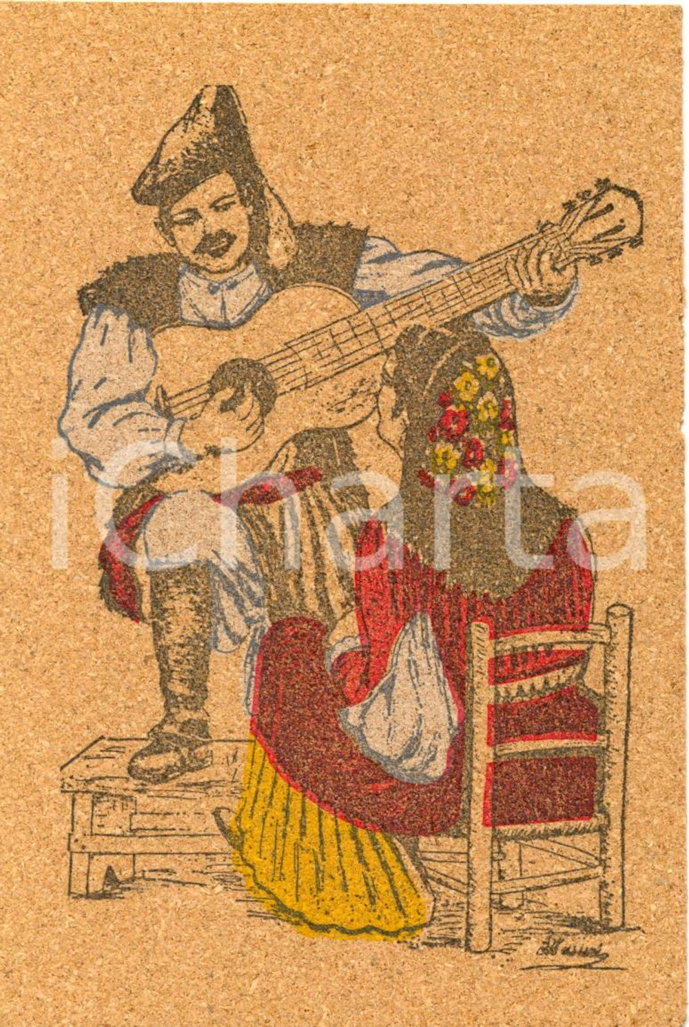 Cartolina originale da collezione 1980 ca SASSARI Costumi sardi  coppia di cantori Cartolina postale in SUGHERO 1