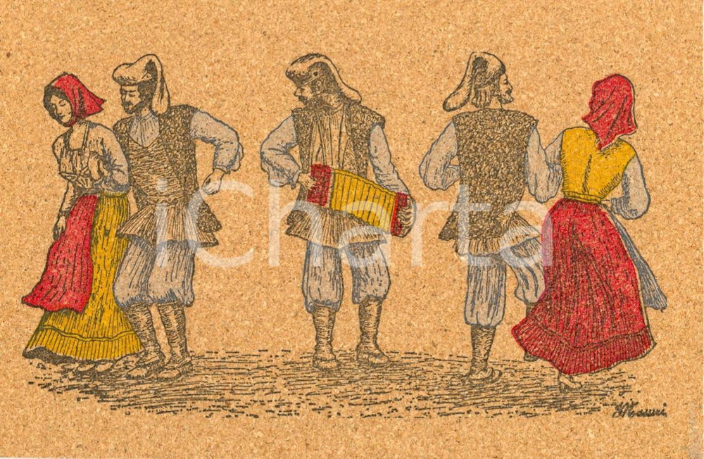 Cartolina originale da collezione 1980 ca SASSARI Costumi sardi  Danza di coppia Cartolina postale in SUGHERO 1