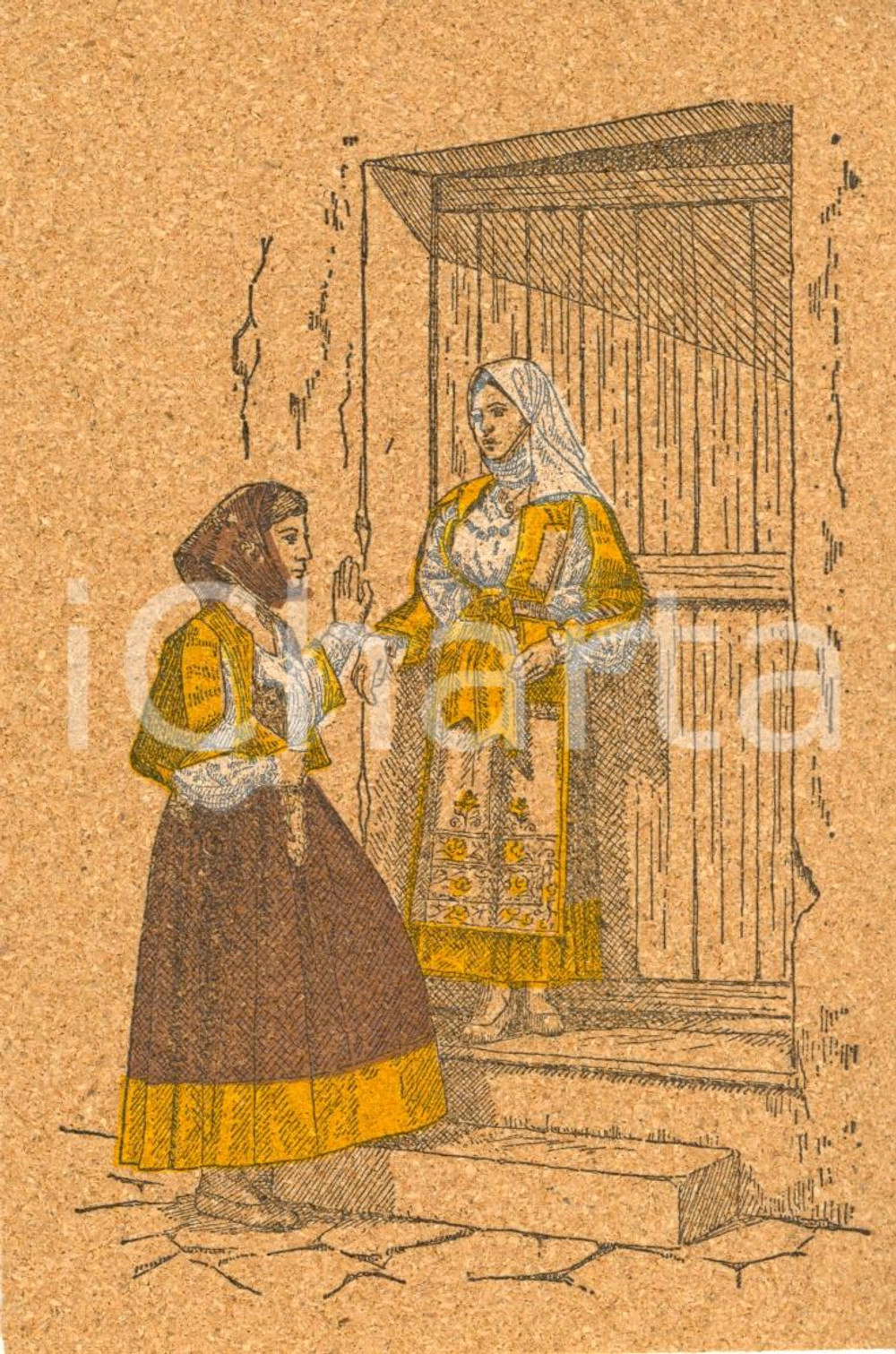 Cartolina originale da collezione 1980 ca SASSARI Costumi sardi  donne in abito tradizionale Cartolina in SUGHERO 1