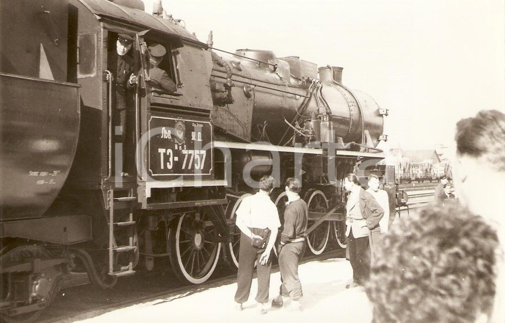 Cartolina originale da collezione 1970 ca USSR Locomotiva SU T37757 Macchinisti e passeggeri SLEZAK Cartolina 1