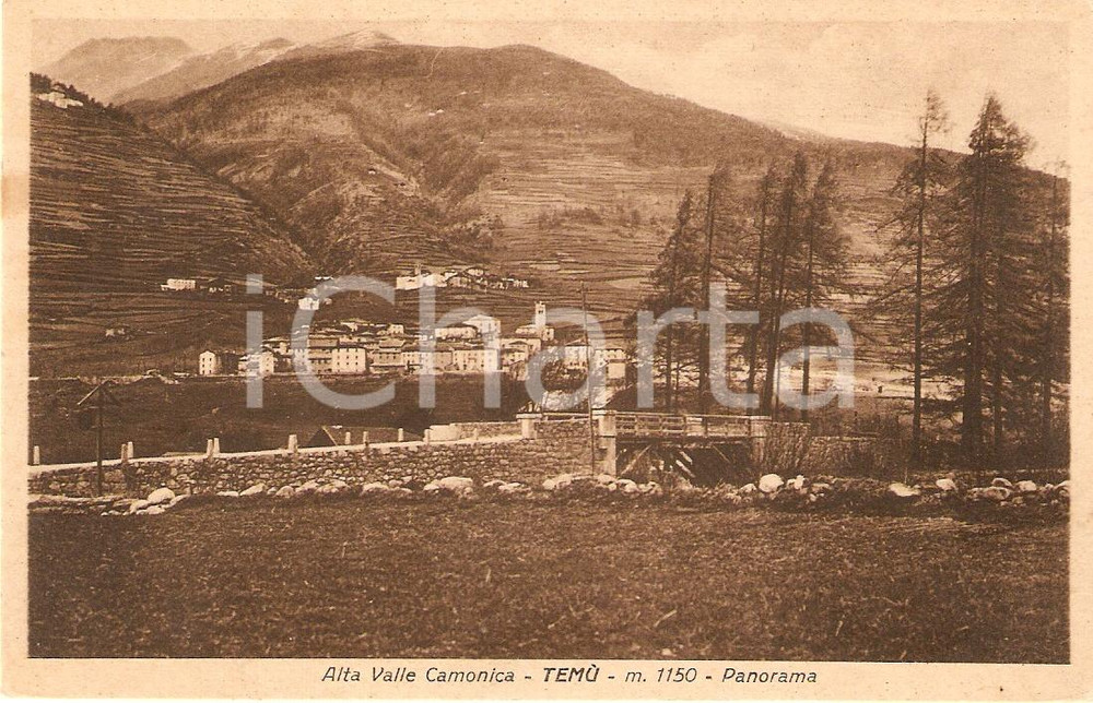 Cartolina originale da collezione 1930 ca TEMU  BS Panorama ALTA VALLE CAMONICA Cartolina FP NV 1