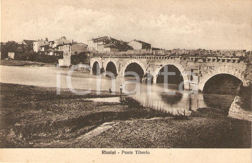 Cartolina originale da collezione 1930 ca RIMINI Panorama PONTE TIBERIO Animata Cartolina FP NV 1