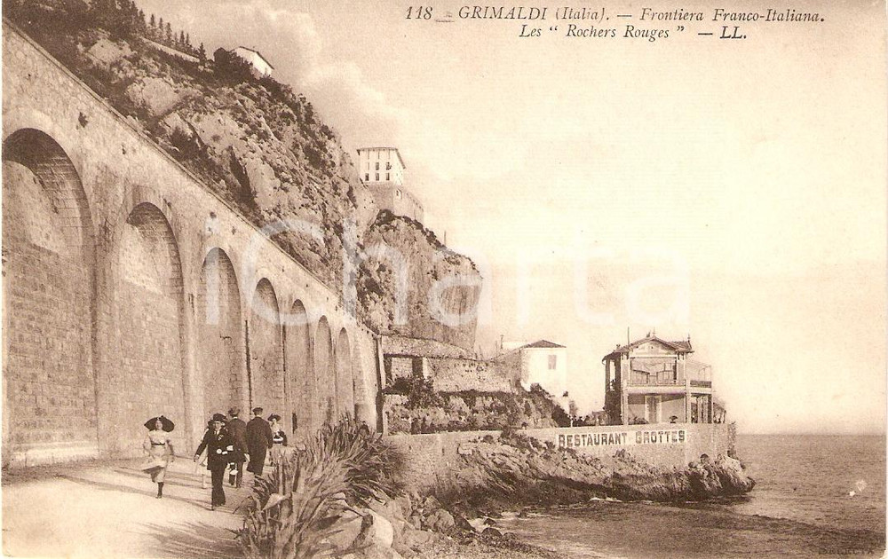 Cartolina originale da collezione 1900 ca VENTIMIGLIA Fraz. GRIMALDI Panorama BALZI ROSSI Restaurant Grottes FP NV 1