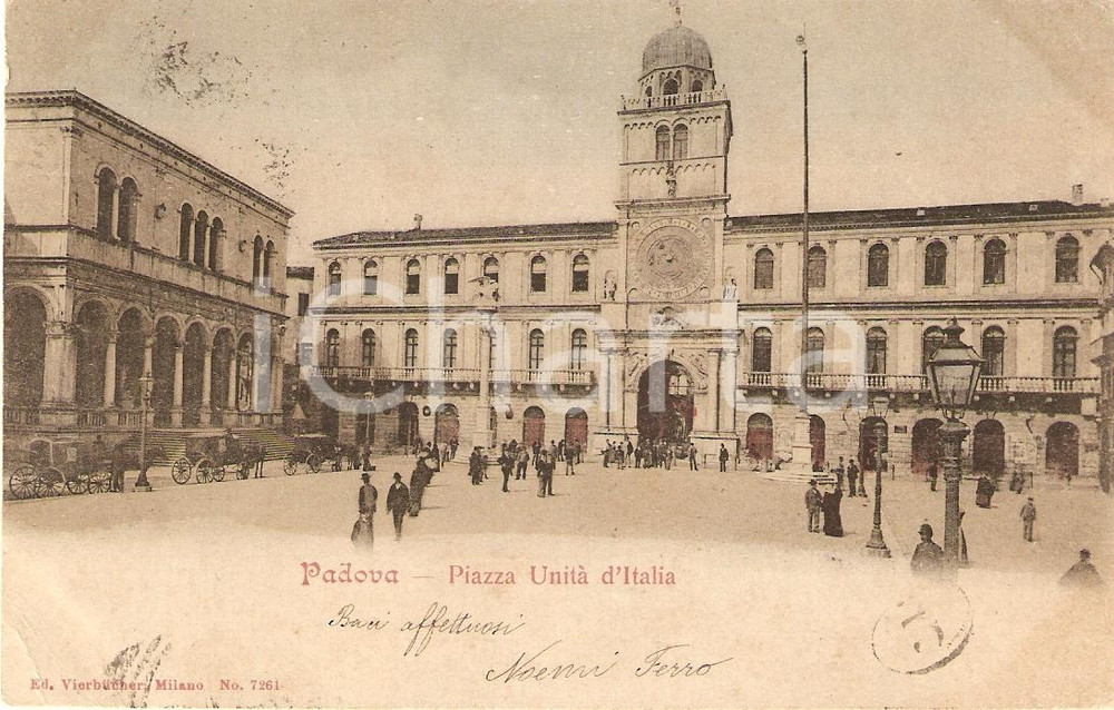 Cartolina originale da collezione 1900 ca PADOVA Carrozze in Piazza UNITA  D ITALIA Animata Cartolina FP VG 1