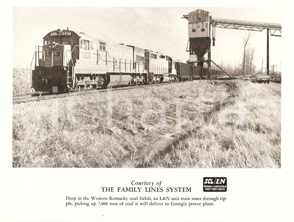Fotografia d epoca originale 1970 ca KENTUCKY USA Family Lines System Train delivers coal to GEORGIA Photo 1
