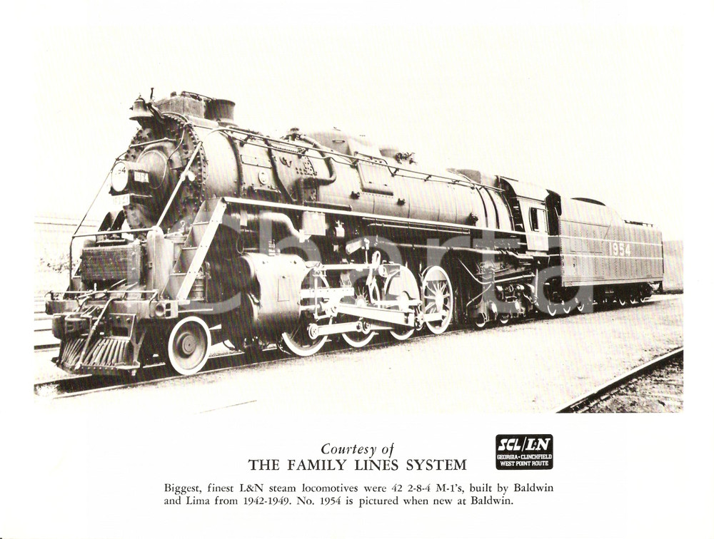 Fotografia d epoca originale 1970 ca USA Family Lines System Locomotive 1954 at BALDWIN AND LIMA Photo 1
