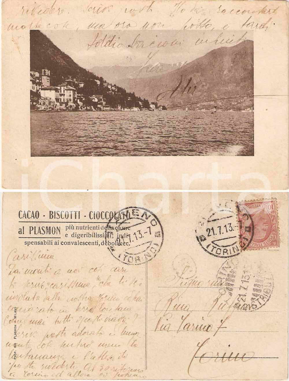 Cartolina originale da collezione 1913 AVIGLIANA TO Veduta del lago Cacao cioccolato al plasmon Cartolina FP VG 1
