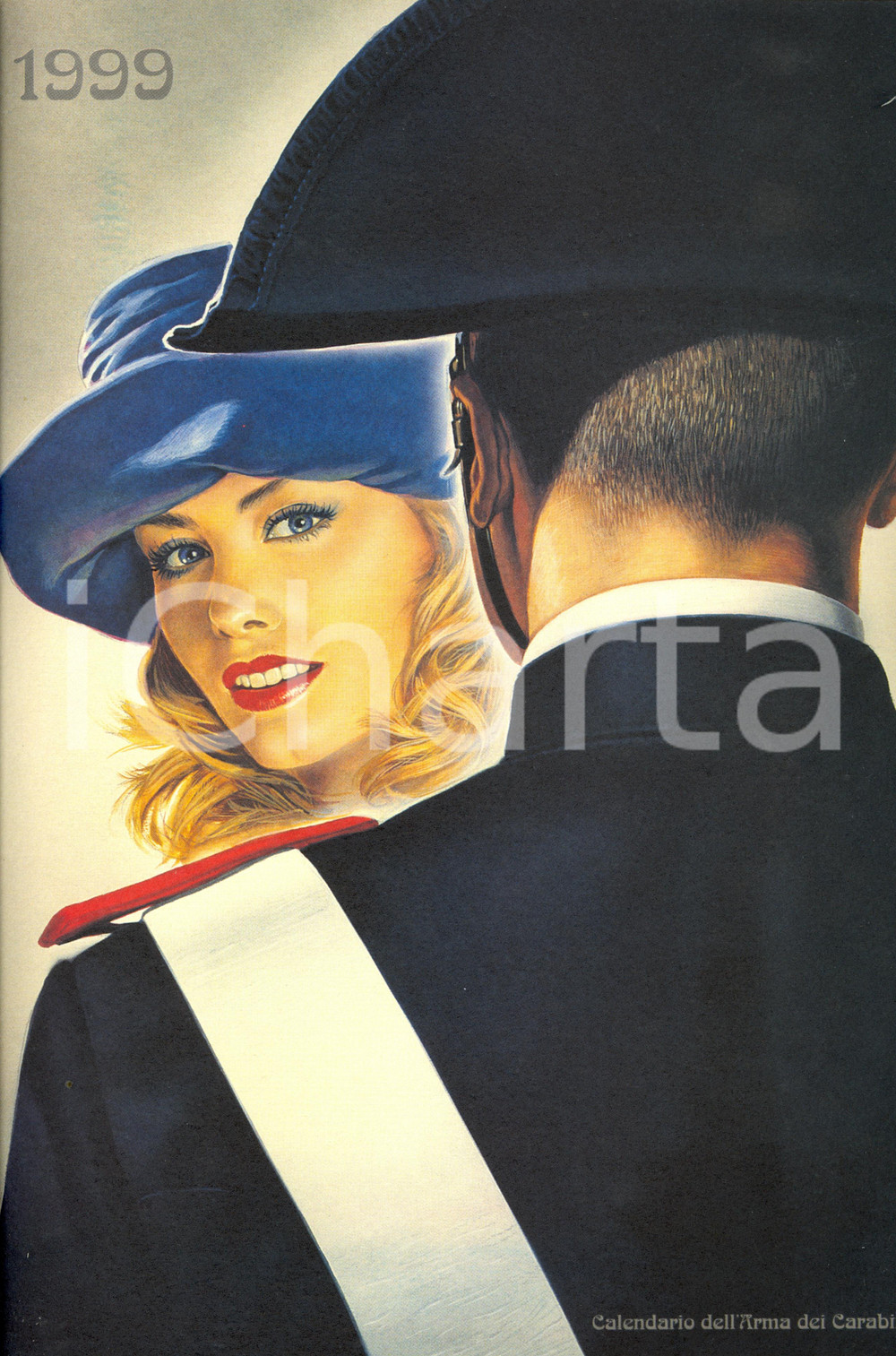 Oggetto da collezione cartaceo 1999 ARMA CARABINIERI Calendario illustrato Renato CASARO Donne dell Arma 1