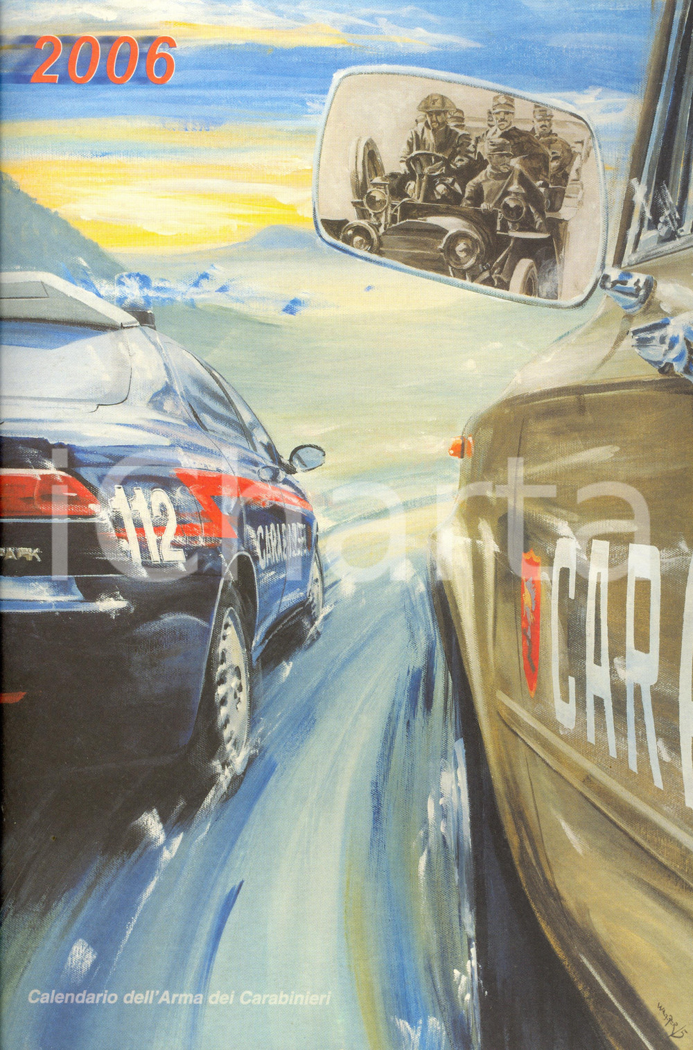 Oggetto da collezione cartaceo 2006 ARMA CARABINIERI Calendario illustrato Klaus WAGGER Motorizzazione militare 1
